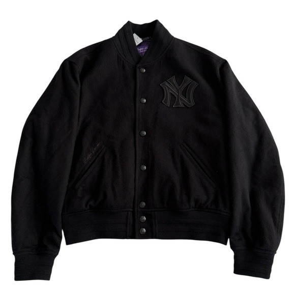 ‼️SOLD ‼️Ralph Lauren Men Yankees Cashmere Jacket Medium M Black Purple Labe - Picture 2 of 15